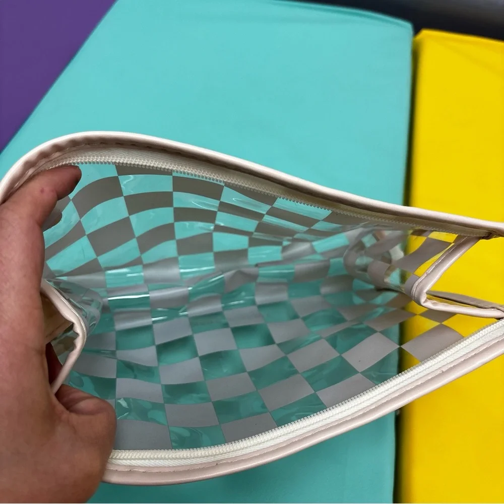 Anthropologie Beige Checkered‎ Cosmetic Clutch